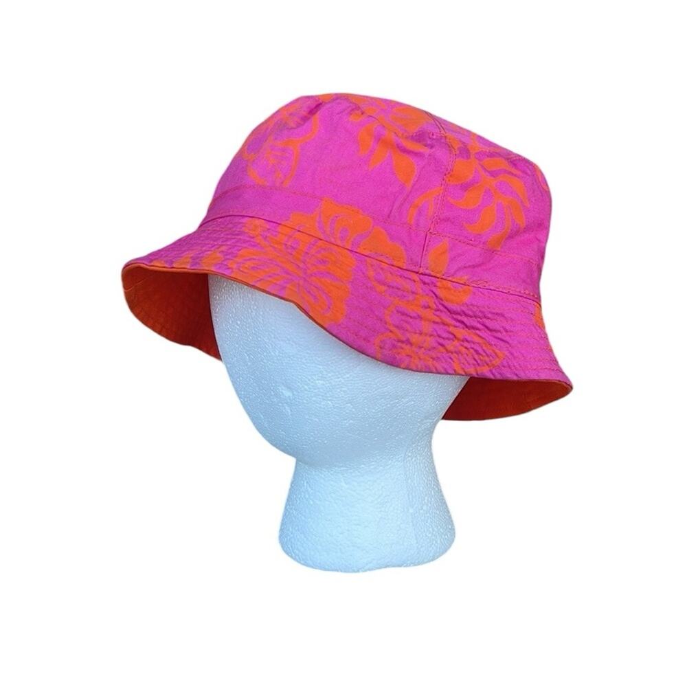 Kids pink & orange Hawaiian print bucket hat